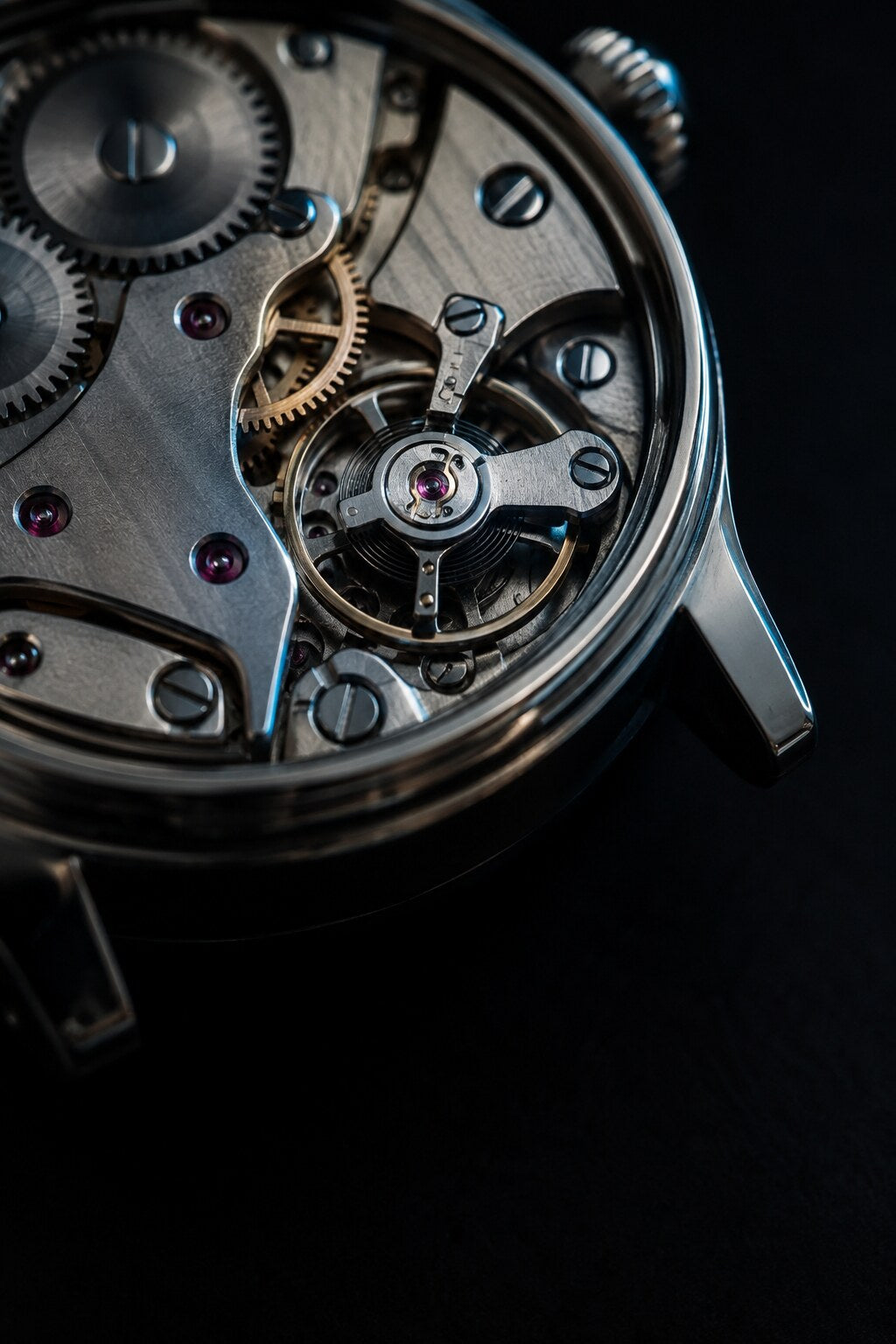 Macro photograph of a mechanical watch movement