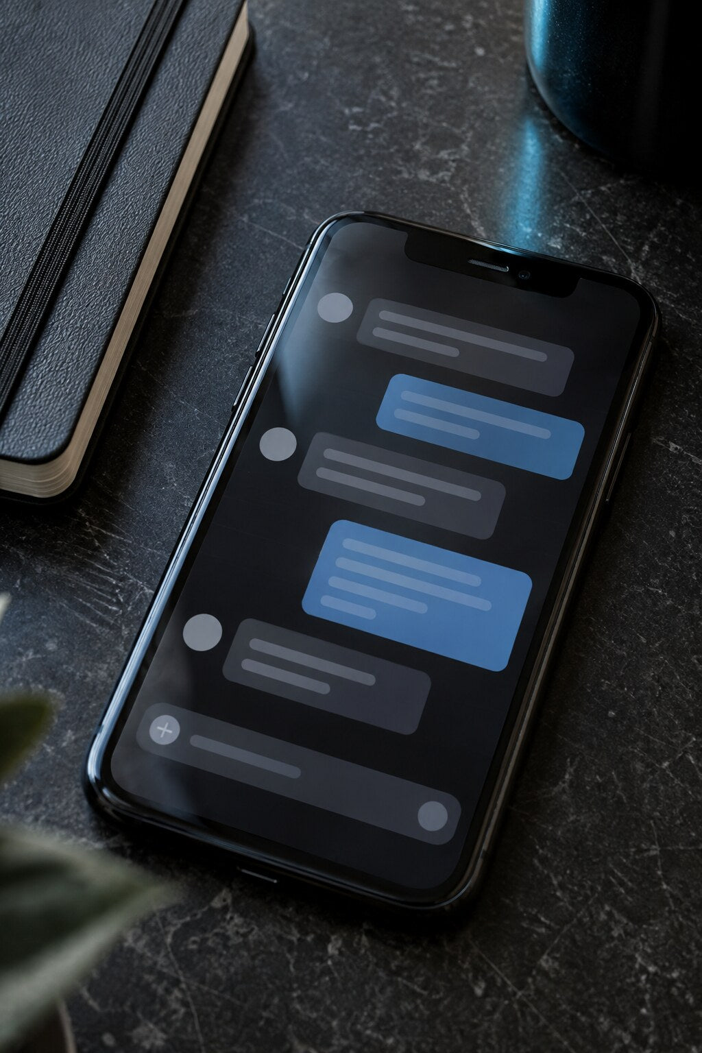 Smartphone showing a minimal work chat interface