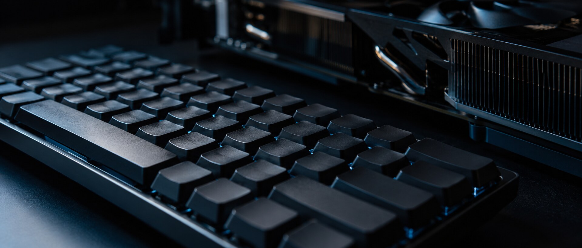 Macro view of a refined keyboard and processing hardware