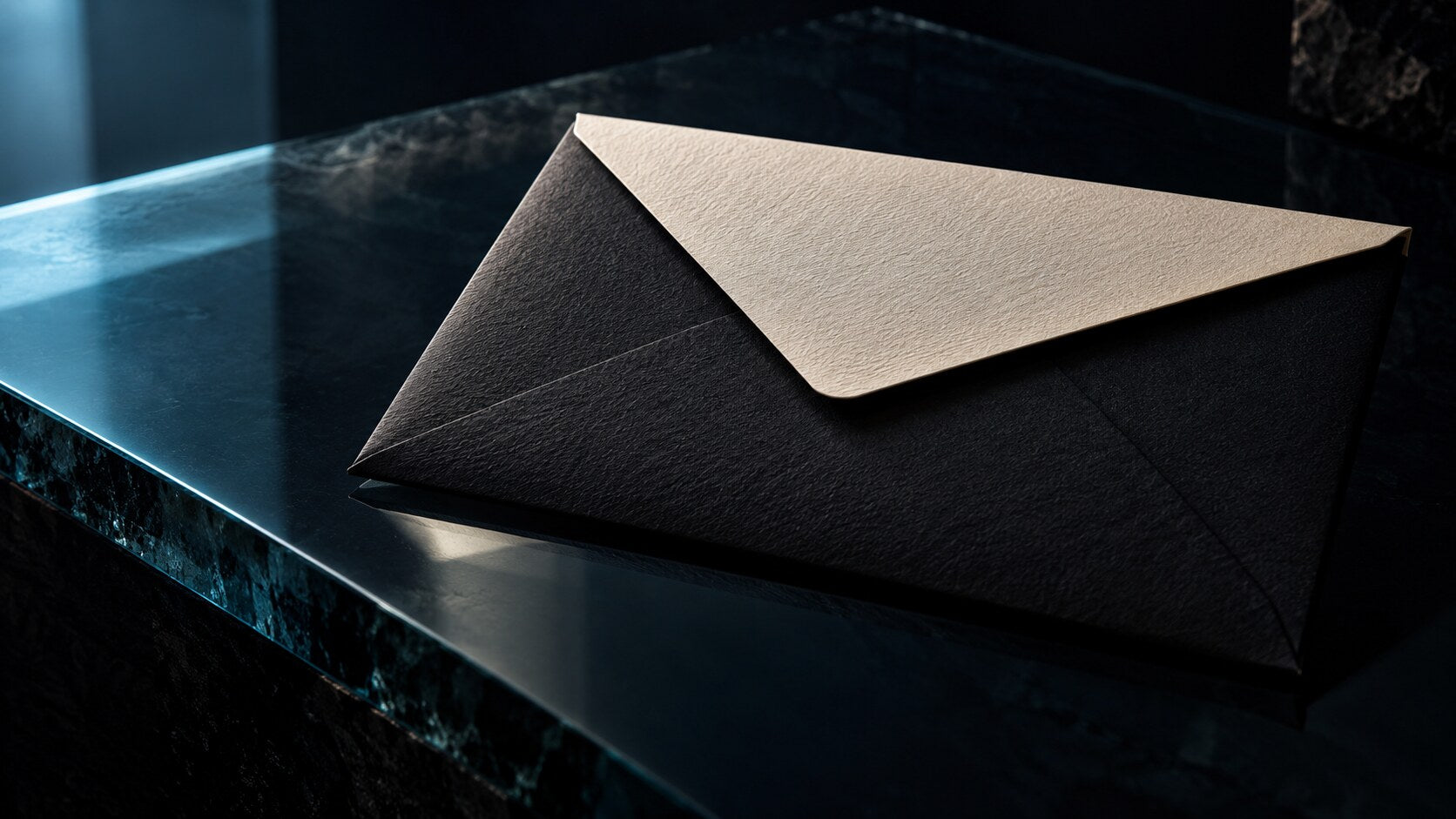Heavy paper envelope on illuminated glass